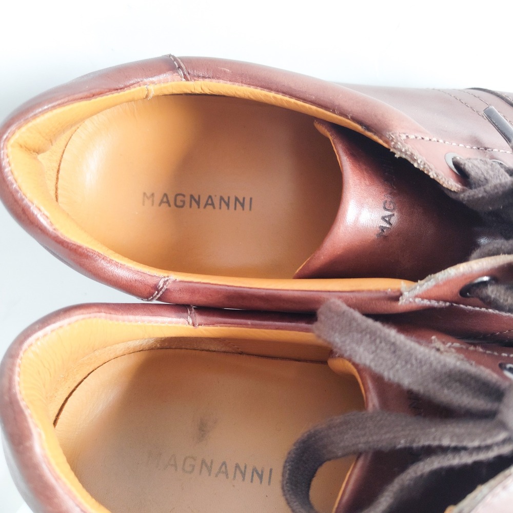 Magnanni Leather Sneakers Mens 8.5 41.5 Ibiza Brown Low Top Lace Up Luxury Shoes - Picture 5 of 11